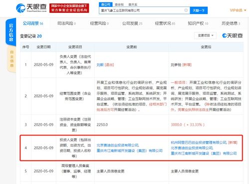 阿里巴巴投资重庆飞象工业互联网 持股25%，布局重庆互联网与智能制造新高地